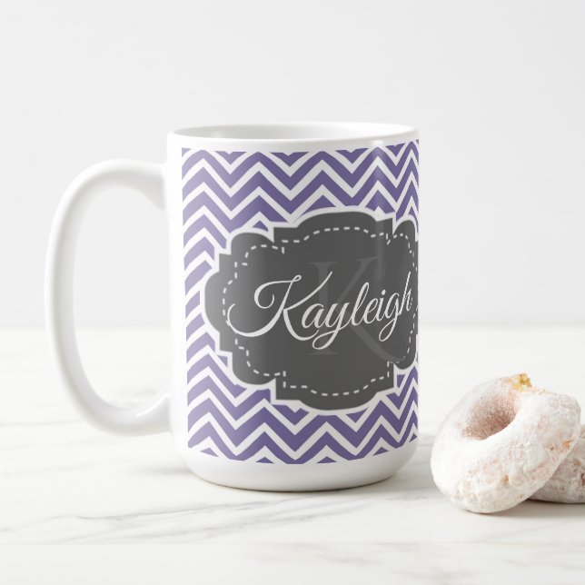 Purple Chevron Personalized Coffee Mug (With Donut)