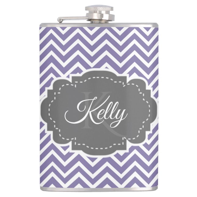 Purple Chevron Personalized Hip Flask (Front)