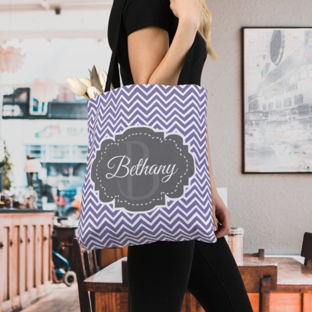 Purple Chevron Personalized Tote Bag (Purple Chevron Personalized Tote Bag)