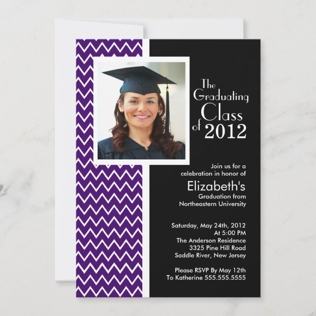 Purple Chevron Photo Graduation Party Invitation (Front)