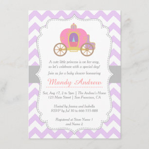 Purple Chevron Princess Carriage, Girl Baby Shower Invitation