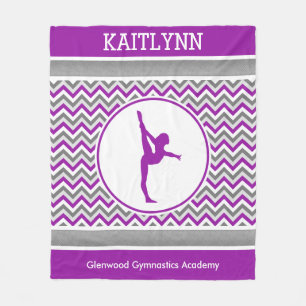 Purple Chevron Stripes Gymnastics w/ Monogram Fleece Blanket