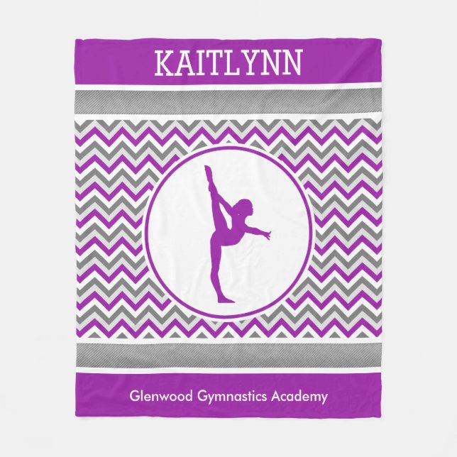 Purple Chevron Stripes Gymnastics w/ Monogram Fleece Blanket (Front)