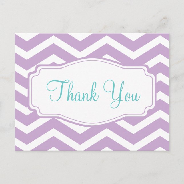 Purple Chevron Thank You Postcard (Front)