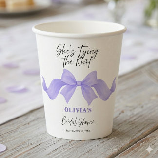 Purple Chic Bow She's Tying the Knot Bridal Shower Paper Cups