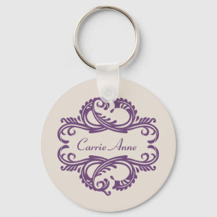 Purple Chic Damask Keychain