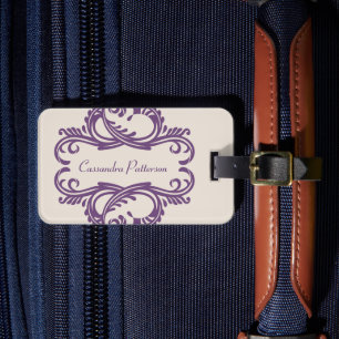 Purple Chic Damask Luggage Tag