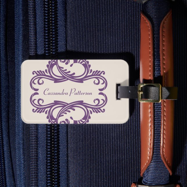 Purple Chic Damask Luggage Tag (Front Insitu 4)