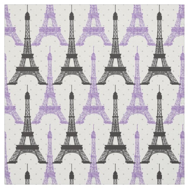 Purple Chic Eiffel Tower Pattern Fabric (Swatch)