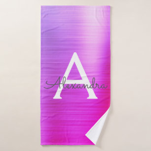 Purple Chic Glam Metallic Monogram Bath Towel