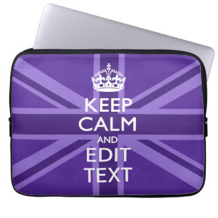 Purple Chic Keep Calm And Your Text on Union Jack Laptop Sleeve