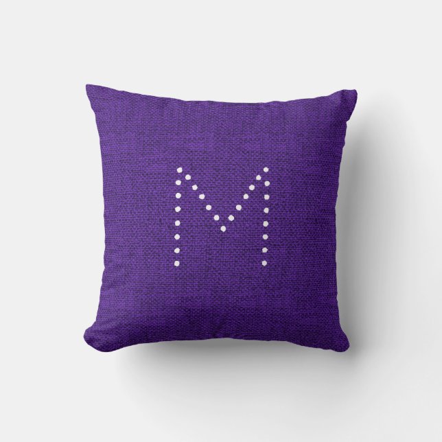 Purple Chic Linen Fabric Monogram Personalized Throw Pillow (Front)
