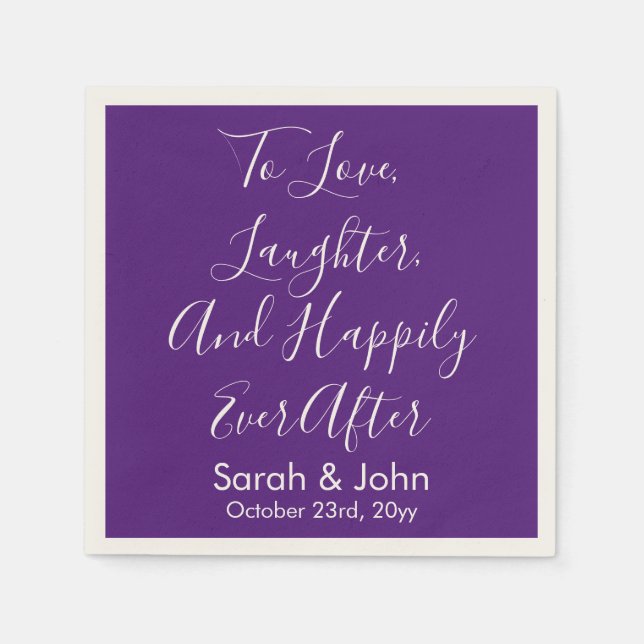 Purple Chic Personalized Script Wedding Reception  Napkin (Front)