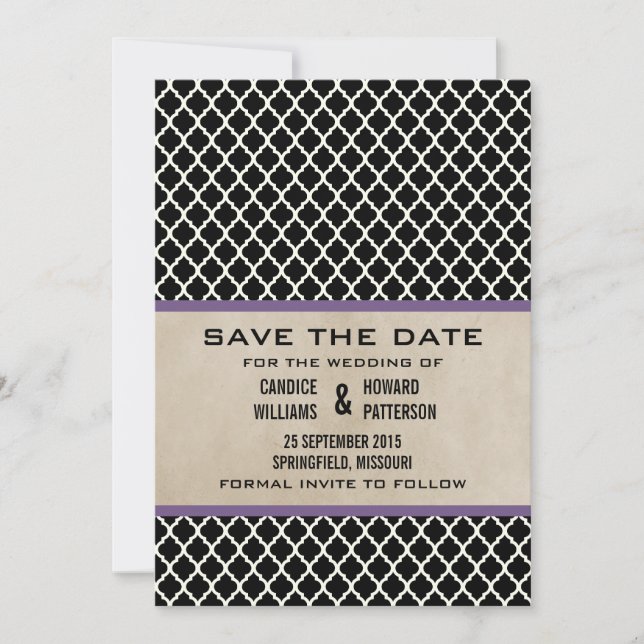 Purple Chic Quatrefoil Save the Date Invite (Front)