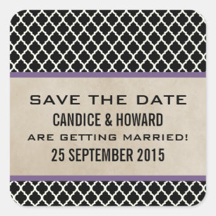 Purple Chic Quatrefoil Save the Date Stickers