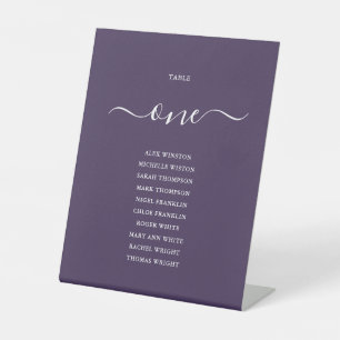 Purple Chic Script Table Number Seating Chart Pedestal Sign