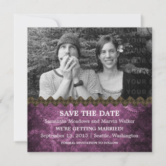 Purple Chic Steampunk Photo Save the Date Invite