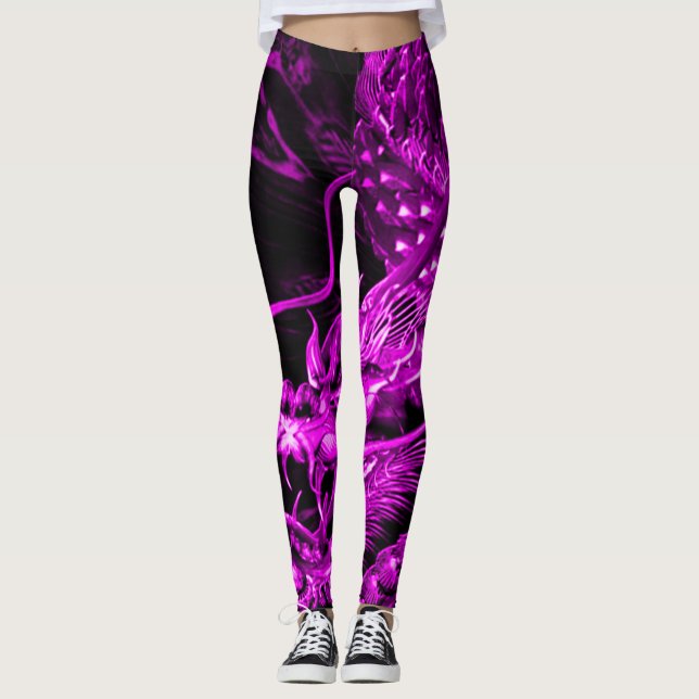 Purple Chinese Dragon Art Leggings (Front)