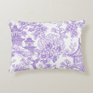 Purple Chinoiserie Toile Dragon Cherry Blossom Accent Pillow