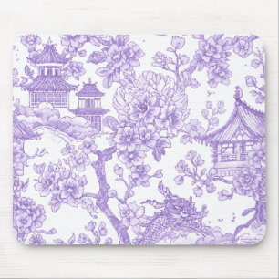 Purple Chinoiserie Toile Dragon Cherry Blossom Mouse Pad
