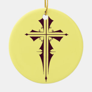 Purple Christian Cross Ceramic Ornament