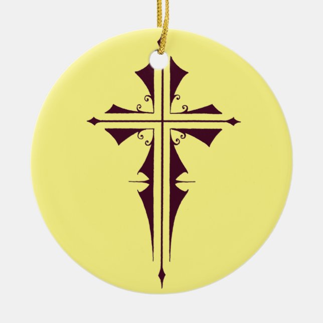 Purple Christian Cross Ceramic Ornament (Front)