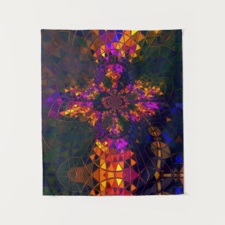 Purple Christian Tie Dye Cross Rainbow Tapestry