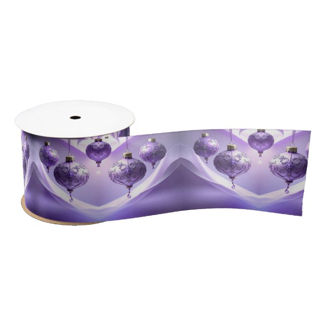 Purple Christmas Ball Holiday Satin Ribbon (Spool)