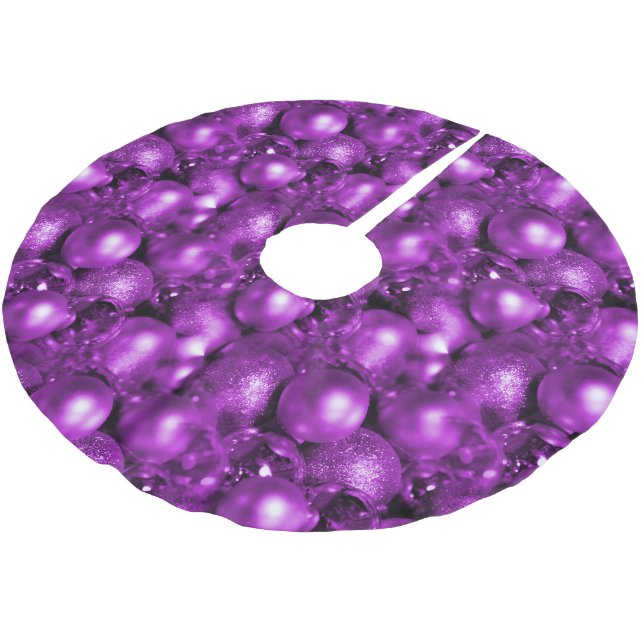 Purple Christmas Baubles Brushed Polyester Tree Skirt (Angled)