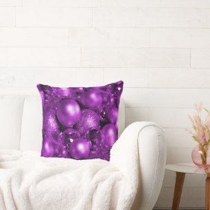 Purple Christmas Baubles Throw Pillow