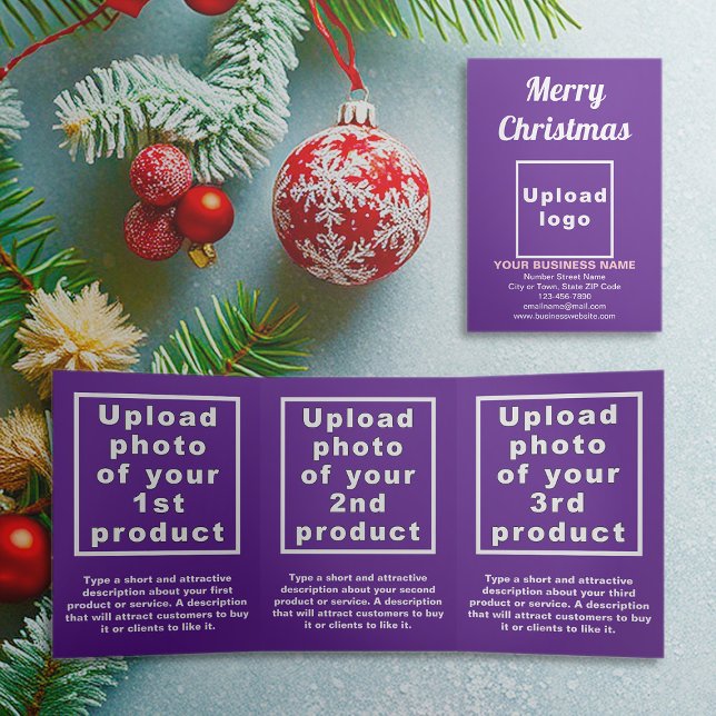 Purple | Christmas | Business Trifold Card (Purple trifold card for Christmas with your business brand and products or services)