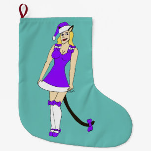 Purple Christmas catgirl Large Christmas Stocking