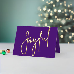 Purple Christmas Folded Joyful Gold Foil Holiday Card