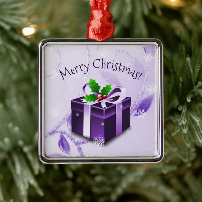 Purple Christmas Gift Ceramic Ornament (Tree)
