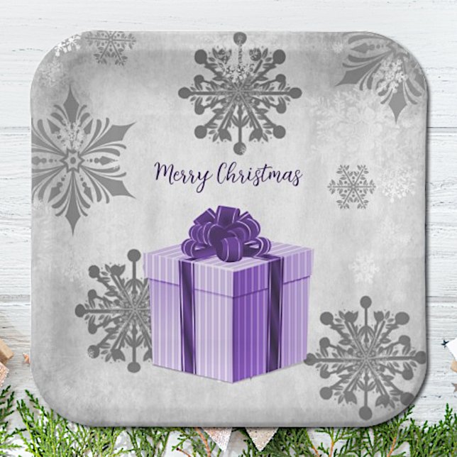 Purple Christmas Gift Paper Plate (Purple Christmas Gift Paper Plates)