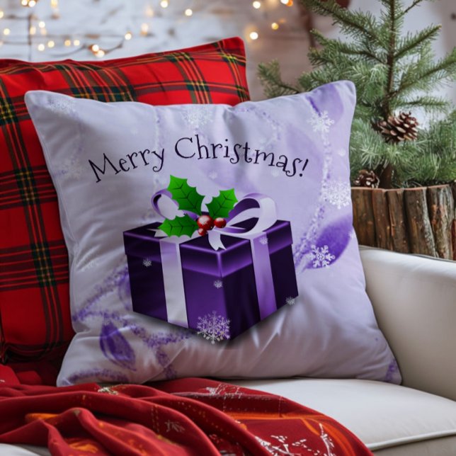 Purple Christmas Gift Throw Pillow (Purple Christmas Gift Throw Pillow)