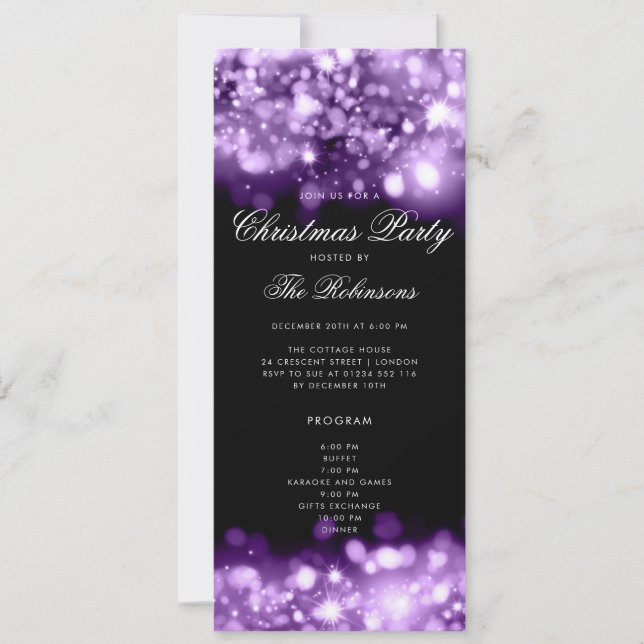 Purple Christmas Lights Invite Program & Menu (Front)