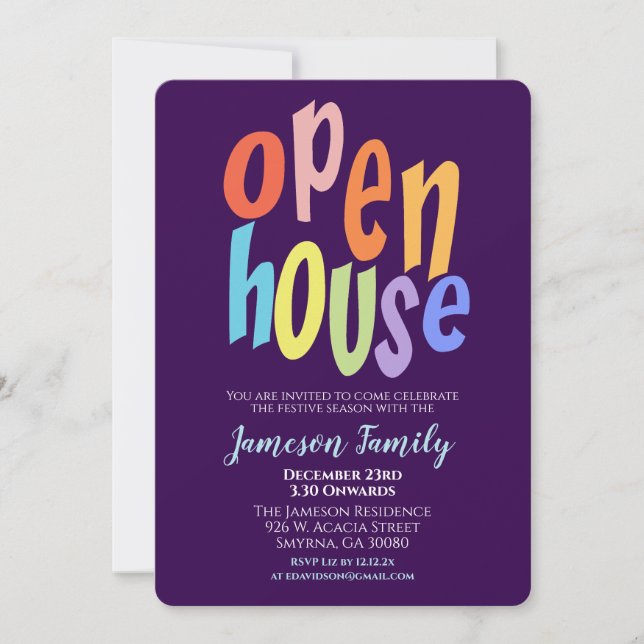 Purple Christmas Open House Party Invitation (Front)