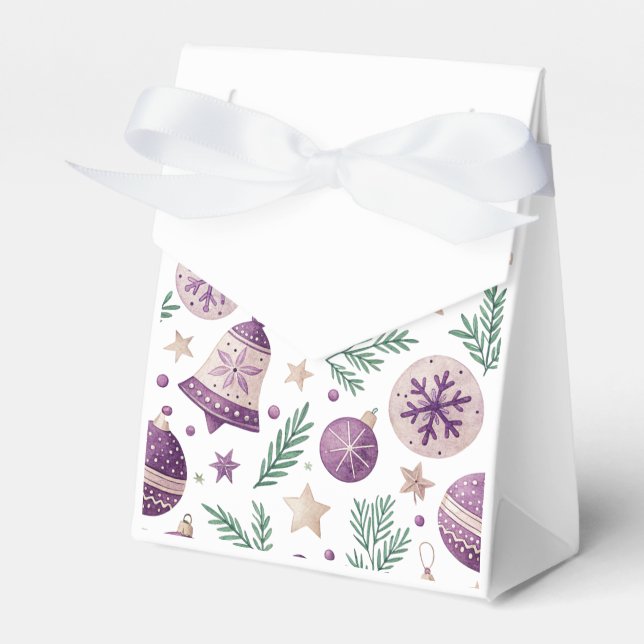 "Purple Christmas Ornament and Bell Favour Box" Favor Box (Front Side)