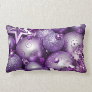 Purple Christmas ornaments baubles throw cushion