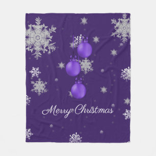 Purple Christmas Ornaments Fleece Blanket