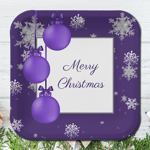 Purple Christmas Ornaments Paper Plate