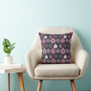 Purple Christmas Ornaments pattern Throw Pillow