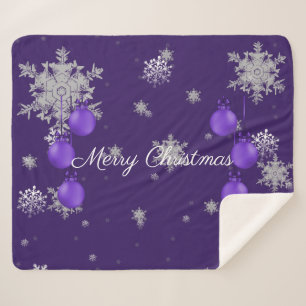 Purple Christmas Ornaments Sherpa Blanket