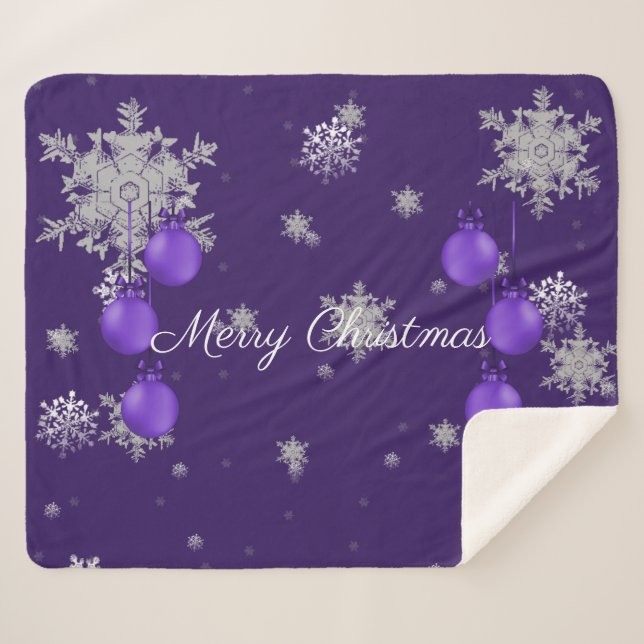 Purple Christmas Ornaments Sherpa Blanket (Front (Horizontal))