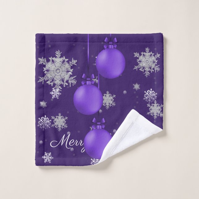 Purple Christmas Ornaments Towel Set (Wash Cloth)
