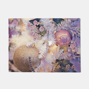 Purple Christmas ornaments watercolor  Doormat