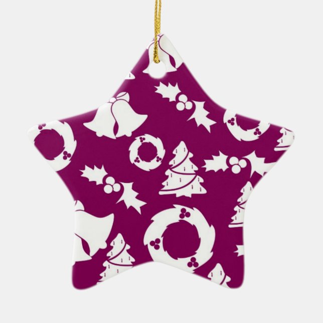 Purple Christmas Pattern Ceramic Ornament (Front)
