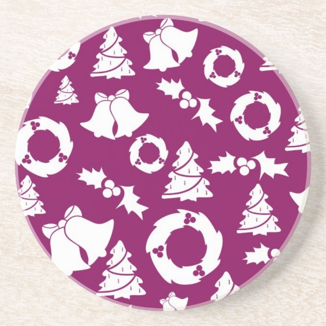 Purple Christmas Pattern Coaster (Front)