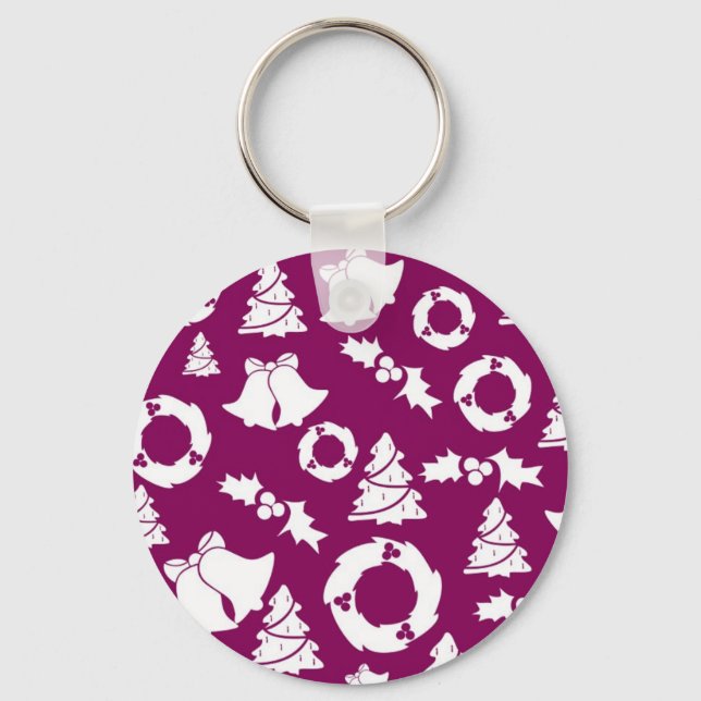 Purple Christmas Pattern Keychain (Front)